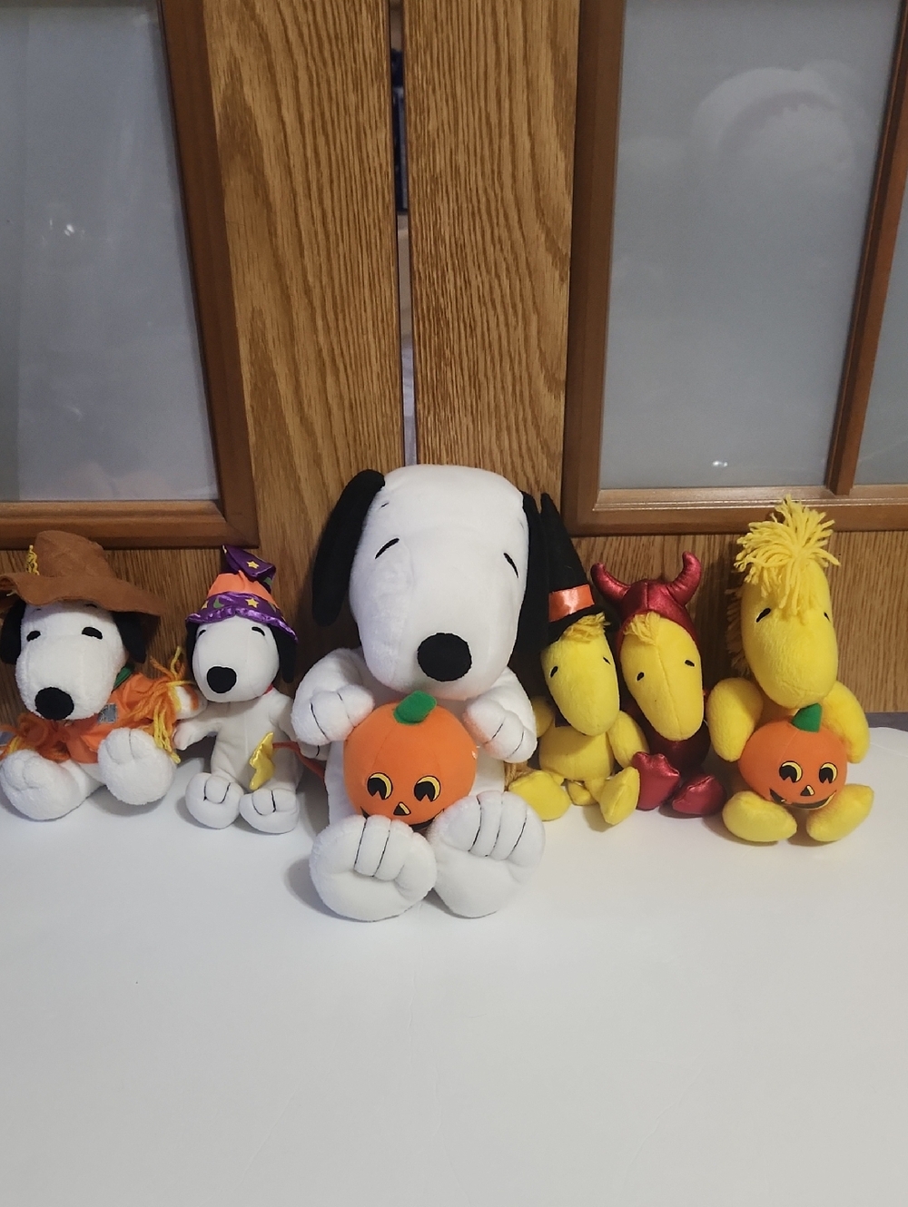 Snoopy And Woodstock Peanuts Halloween Plush Lot Pumpkin Scarecrow. Devil Witch